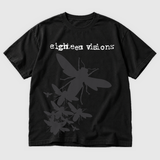 Bee Swarm front product mockup: original artwork composited onto a realistic black shirt flatlay. Neutral light gray background.