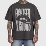 Mouth Pepper shirt, original artwork composited onto an AI-generated model wearing blue jeans. Neutral light gray background.