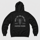 utiro hoodie product back: AI-generated studio mockup using original artwork on neutral light gray background.